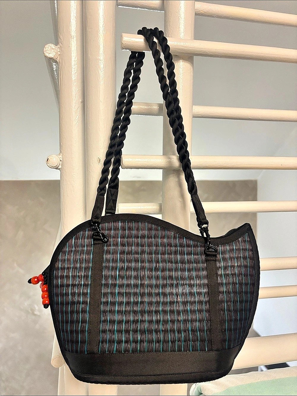 Geometric Shoulder Bag in Black & Blue Like New